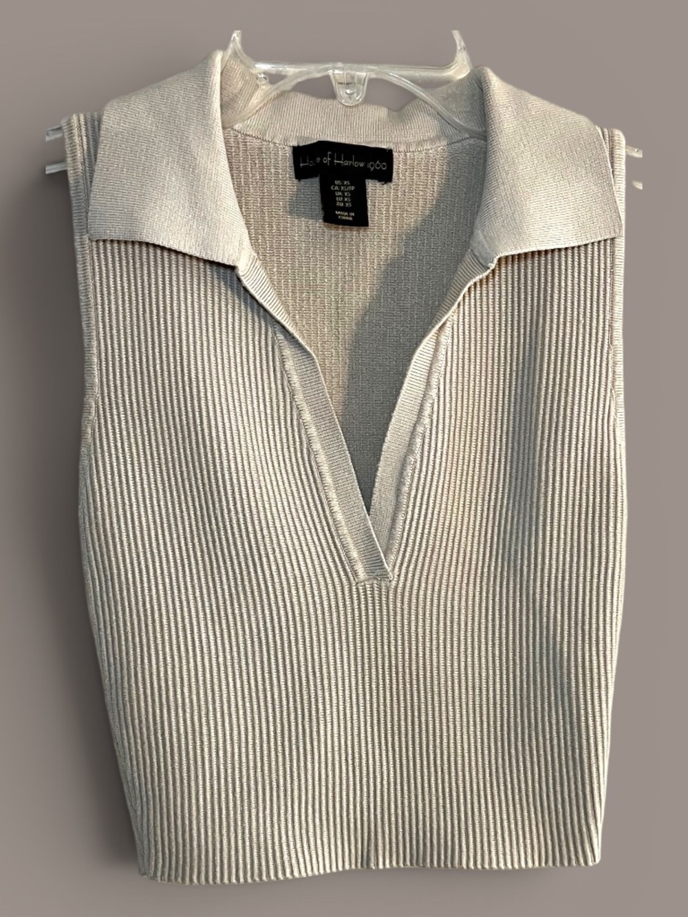 House of Harlow 1960 Sleeveless Ribbed Beige Polo Top Size XS